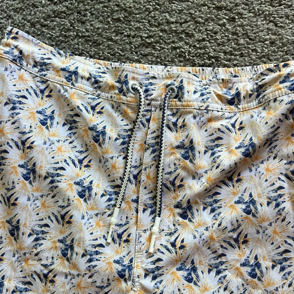 Johnnie-O The Half Elastic 7” Surf Shorts Trunks Grenada Yellow White Blue L